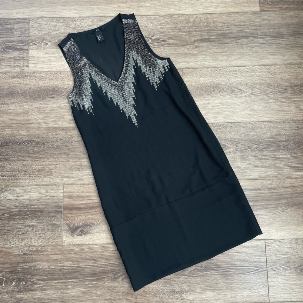 H&M Western Sequin Pattern Black Dress Short 2
